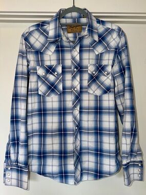 Wrangler Retro Blue Plaid Western Long-Sleeve